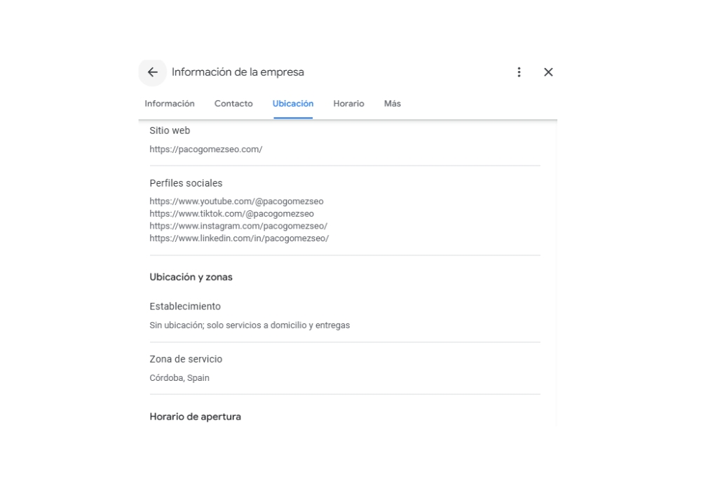 url de ficha de empresa