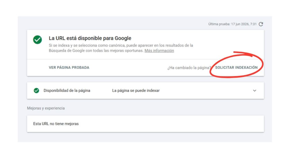 herramienta de Inspección de URLs en Google Search Console